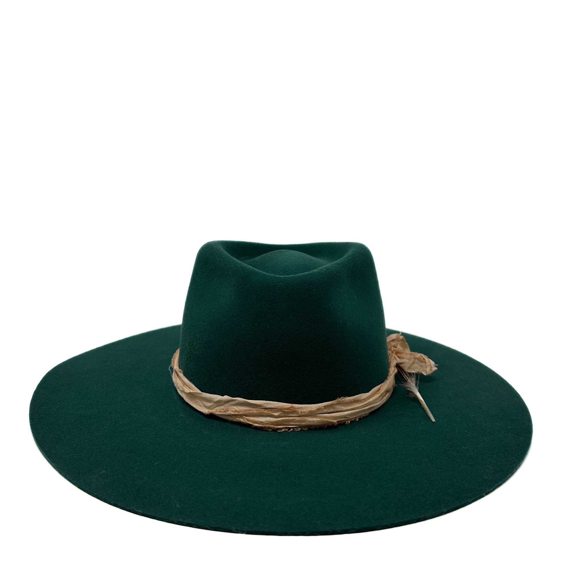 Montana fedora in emerald green with vintage silks