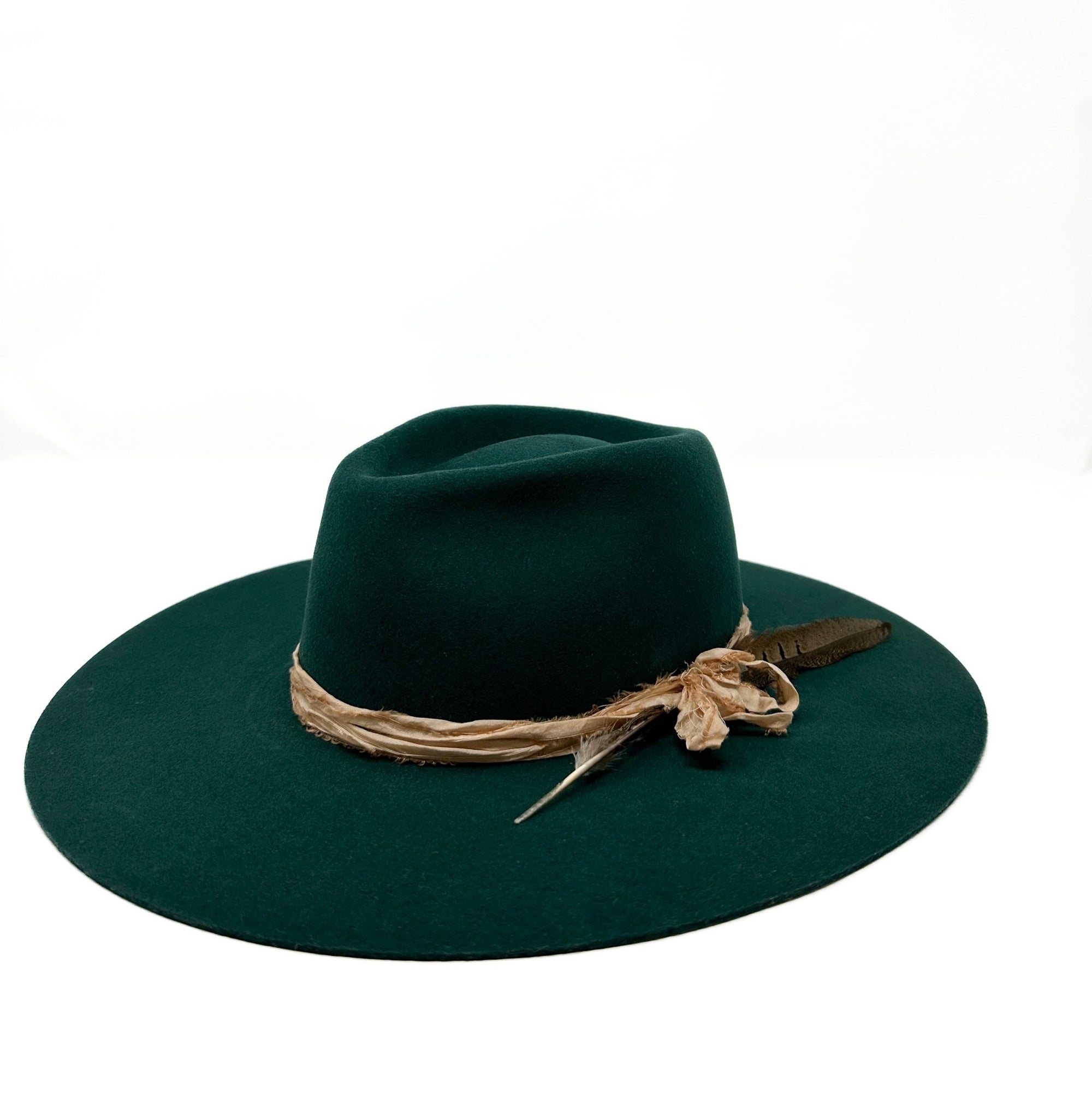 Montana fedora in emerald green with vintage silks