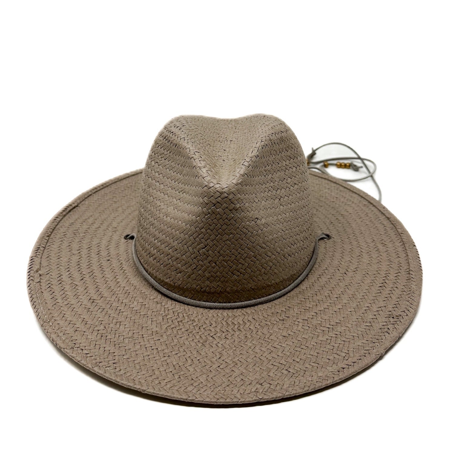 SEDONA packable straw fedora with neck tie limestone grey