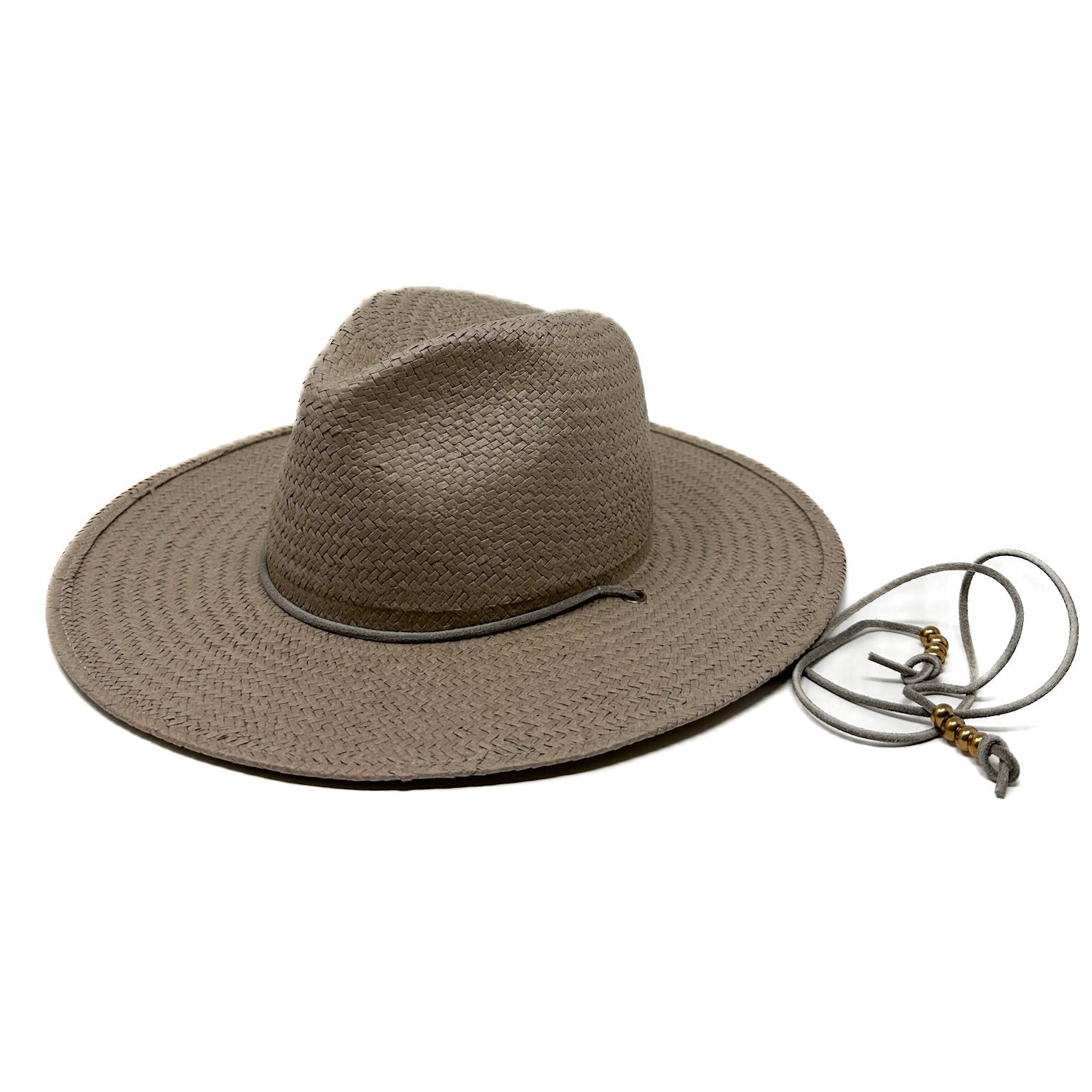 SEDONA packable straw fedora with neck tie limestone grey